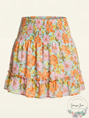 Aqua Floral Print Smocked Skirt