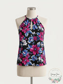 Island Escape Swim Keyhole Top Purple Floral , Size 6