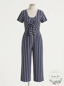 Crystal Dolls Navy Short Sleeve Cropped Jumpsuit, Size Small