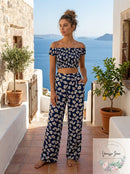 Lulus Flirty Flowers Navy Floral Print Smocked Two-Piece Jumpsuit, Size Large