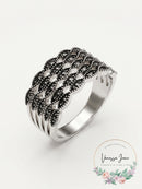 Inc Silver-Tone Crystal Multi-Row Basket Weave Ring, Size 9