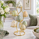 7-Ring 3-Tier Gold Wire Metal Sphere Crystals Egg Stand Holder Display 7.4 Inches