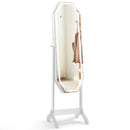 Standing Jewelry Cabinet Armoire Organizer LED Light Mirror Lockable White