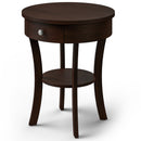 2-Tier Wood Round End Table with Open Drawer-Black