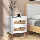 Modern End Table Bedside Table with 2 Rattan Decorated Drawers