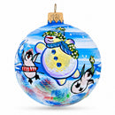 Snowman with Penguins Glass Ball Christmas Ornament 3.25 Inches