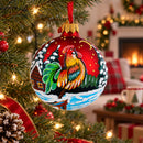 Rooster Village Scene Glass Ball Christmas Ornament 3.25 Inches
