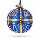1896 Twelve Monograms Royal Blue Glass Ball Christmas Ornament 3.25 Inches