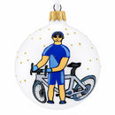 Bicycle Rider Glass Ball Christmas Ornament 3.25 Inches