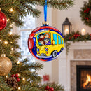 Yellow School Bus Glass Ball Christmas Ornament 4 Inches