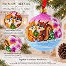 Squirrel Couple Amidst Lotus Flower Glass Ball Christmas Ornament 3.25 Inches