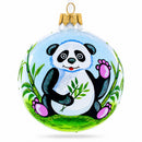 Panda with Bamboo Glass Christmas Ornament 4 Inches