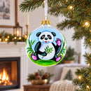 Panda with Bamboo Glass Christmas Ornament 4 Inches