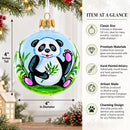 Panda with Bamboo Glass Christmas Ornament 4 Inches