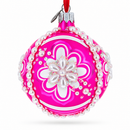 Jeweled Pearl Flowers on Pink Glass Ball Christmas Ornament 3.25 Inches