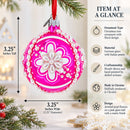 Jeweled Pearl Flowers on Pink Glass Ball Christmas Ornament 3.25 Inches
