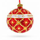 Diamond Trellis on Red Glass Ball Christmas Ornament 3.25 Inches