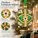 Jewels on Green Glass Ball Christmas Ornament 3.25 Inches