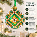 Jewels on Green Glass Ball Christmas Ornament 3.25 Inches