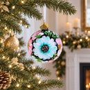 Pink and White Floral Blossoms Glass Ball Christmas Ornament 3.25 Inches
