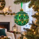 Emerald Green with Golden Accents and Crystals Glass Ball Christmas Ornament 3.25 Inches
