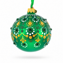 Emerald Green with Golden Accents and Crystals Glass Ball Christmas Ornament 3.25 Inches