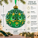 Emerald Green with Golden Accents and Crystals Glass Ball Christmas Ornament 3.25 Inches
