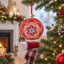Baroque Filigree with Gemstones on Red Glass Ball Christmas Ornament 4 Inches