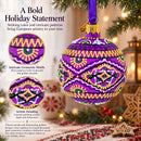 Purple Geometric Ukrainian Glass Ball Christmas Ornament 2.4 Inches