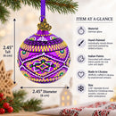Purple Geometric Ukrainian Glass Ball Christmas Ornament 2.4 Inches