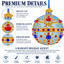 Royal Blue Scrollwork Jewel Tone Glass Ball Christmas Ornament