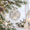 Icy White Flower Scrollwork Clear Glass Ball Christmas Ornament