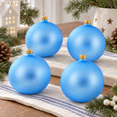 Set Of 4 Light Matte Blue Glass Ball Christmas Ornaments 4 Inches (010)