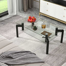 2-Tier Rectangular Glass Coffee Table with Metal Tube Legs-Black