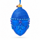 Bejeweled Chandelier on Blue Glass Egg Christmas Ornament 4 Inches