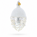 White Pearls on Frozen Glass Egg Christmas Ornament 4 Inches