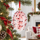 Red Branches Glass Egg Christmas Ornament 4 Inches