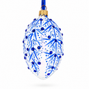 Blue Branches Glass Egg Christmas Ornament 4 Inches