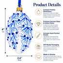 Blue Branches Glass Egg Christmas Ornament 4 Inches