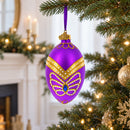 Golden Pattern on Purple Glass Egg Christmas Ornament 4 Inches