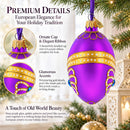 Golden Pattern on Purple Glass Egg Christmas Ornament 4 Inches