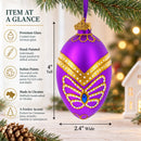 Golden Pattern on Purple Glass Egg Christmas Ornament 4 Inches