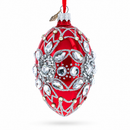 Diamond Star on Red Glass Egg Christmas Ornament 4 Inches