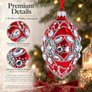 Diamond Star on Red Glass Egg Christmas Ornament 4 Inches