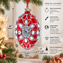Diamond Star on Red Glass Egg Christmas Ornament 4 Inches