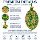 Green Jeweled Glitter Scrollwork Glass Egg Christmas Ornament