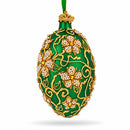 Green Jeweled Glitter Scrollwork Glass Egg Christmas Ornament