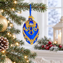 Royal Blue Jeweled Glitter Scrollwork Glass Egg Christmas Ornament