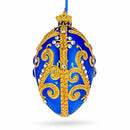 Royal Blue Jeweled Glitter Scrollwork Glass Egg Christmas Ornament