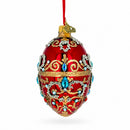 Red Jeweled Glitter Scrollwork Glass Egg Christmas Ornament